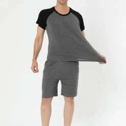 Allegra K Men's Summer Raglan Short Sleeve Shirt And Shorts Lounge Pajama Set