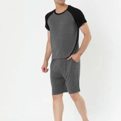 Allegra K Men's Summer Raglan Short Sleeve Shirt And Shorts Lounge Pajama Set