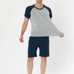 Allegra K Men's Summer Raglan Short Sleeve Shirt And Shorts Lounge Pajama Set