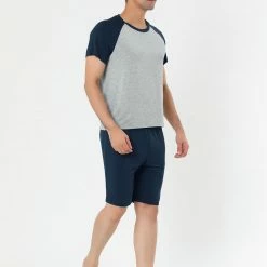 Allegra K Men's Summer Raglan Short Sleeve Shirt And Shorts Lounge Pajama Set