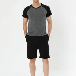 Allegra K Men's Summer Raglan Short Sleeve Shirt And Shorts Lounge Pajama Set