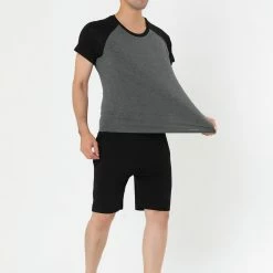 Allegra K Men's Summer Raglan Short Sleeve Shirt And Shorts Lounge Pajama Set