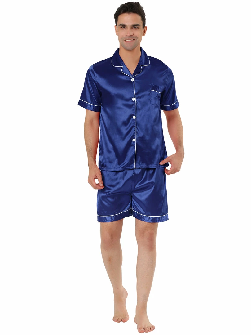 Allegra K Men's Nightwear Short Sleeve Top And Pants Summer Sleepwears Satin Pajama Sets 24 Allegra K Men's Nightwear Short Sleeve Top And Pants Summer Sleepwears Satin Pajama Sets