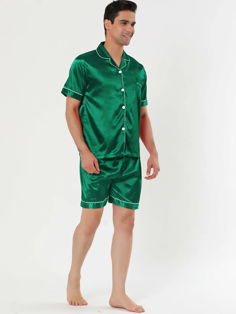 Allegra K Men's Nightwear Short Sleeve Top And Pants Summer Sleepwears Satin Pajama Sets 20 Allegra K Men's Nightwear Short Sleeve Top And Pants Summer Sleepwears Satin Pajama Sets