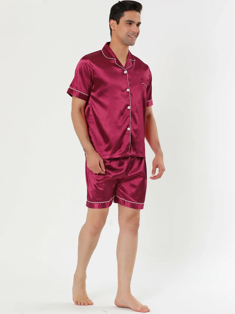 Allegra K Men's Nightwear Short Sleeve Top And Pants Summer Sleepwears Satin Pajama Sets 15 Allegra K Men's Nightwear Short Sleeve Top And Pants Summer Sleepwears Satin Pajama Sets