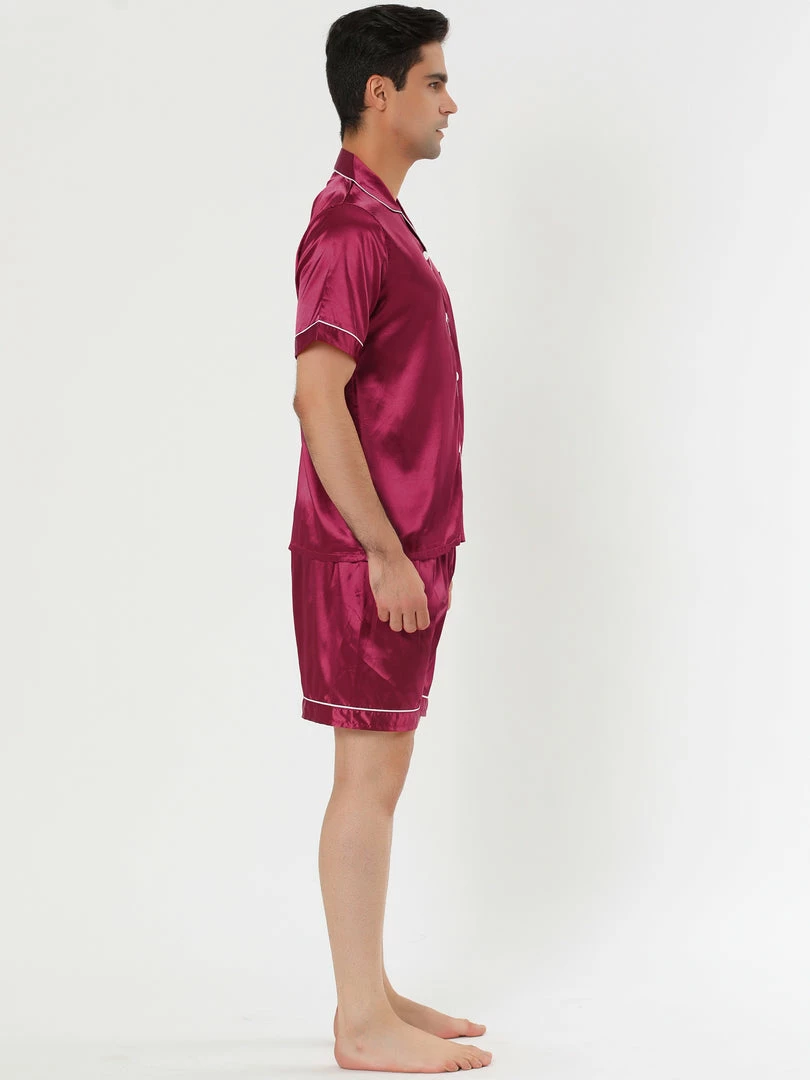 Allegra K Men's Nightwear Short Sleeve Top And Pants Summer Sleepwears Satin Pajama Sets 16 Allegra K Men's Nightwear Short Sleeve Top And Pants Summer Sleepwears Satin Pajama Sets