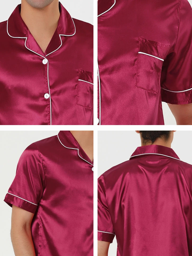 Allegra K Men's Nightwear Short Sleeve Top And Pants Summer Sleepwears Satin Pajama Sets 18 Allegra K Men's Nightwear Short Sleeve Top And Pants Summer Sleepwears Satin Pajama Sets