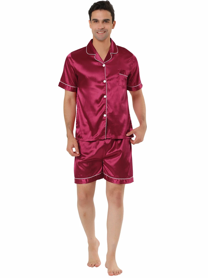 Allegra K Men's Nightwear Short Sleeve Top And Pants Summer Sleepwears Satin Pajama Sets 14 Allegra K Men's Nightwear Short Sleeve Top And Pants Summer Sleepwears Satin Pajama Sets