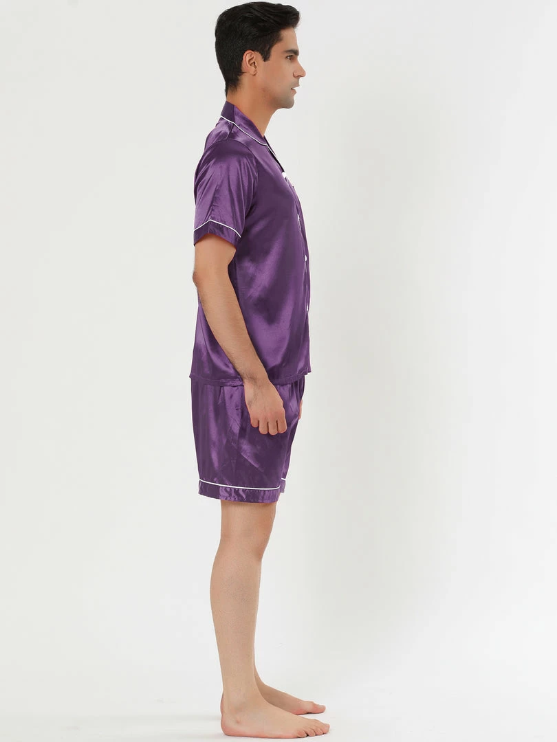 Allegra K Men's Nightwear Short Sleeve Top And Pants Summer Sleepwears Satin Pajama Sets 11 Allegra K Men's Nightwear Short Sleeve Top And Pants Summer Sleepwears Satin Pajama Sets