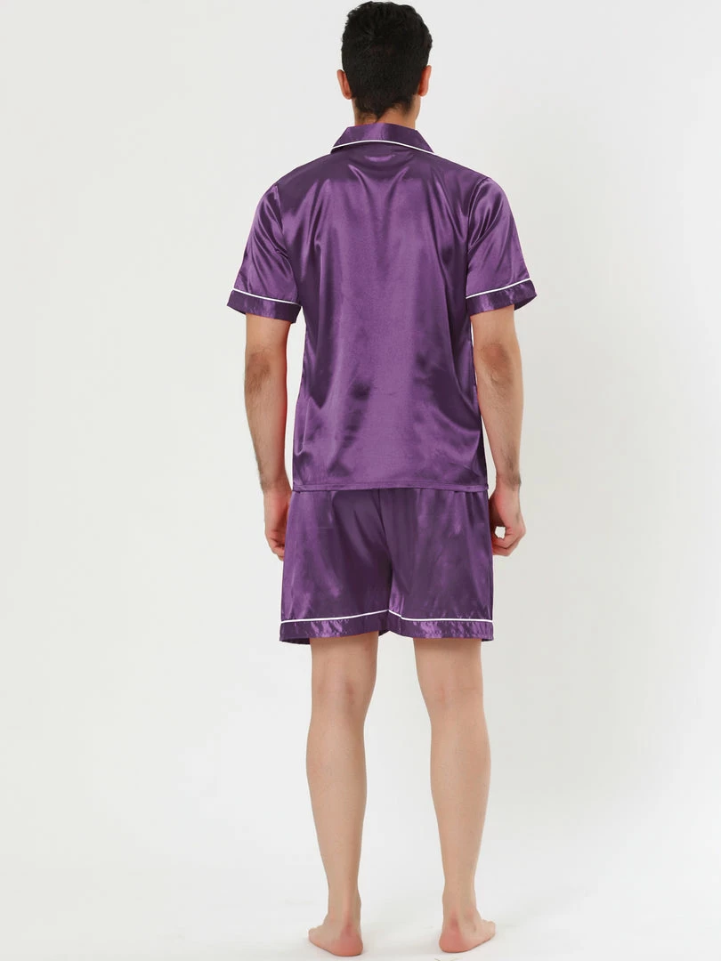 Allegra K Men's Nightwear Short Sleeve Top And Pants Summer Sleepwears Satin Pajama Sets 12 Allegra K Men's Nightwear Short Sleeve Top And Pants Summer Sleepwears Satin Pajama Sets