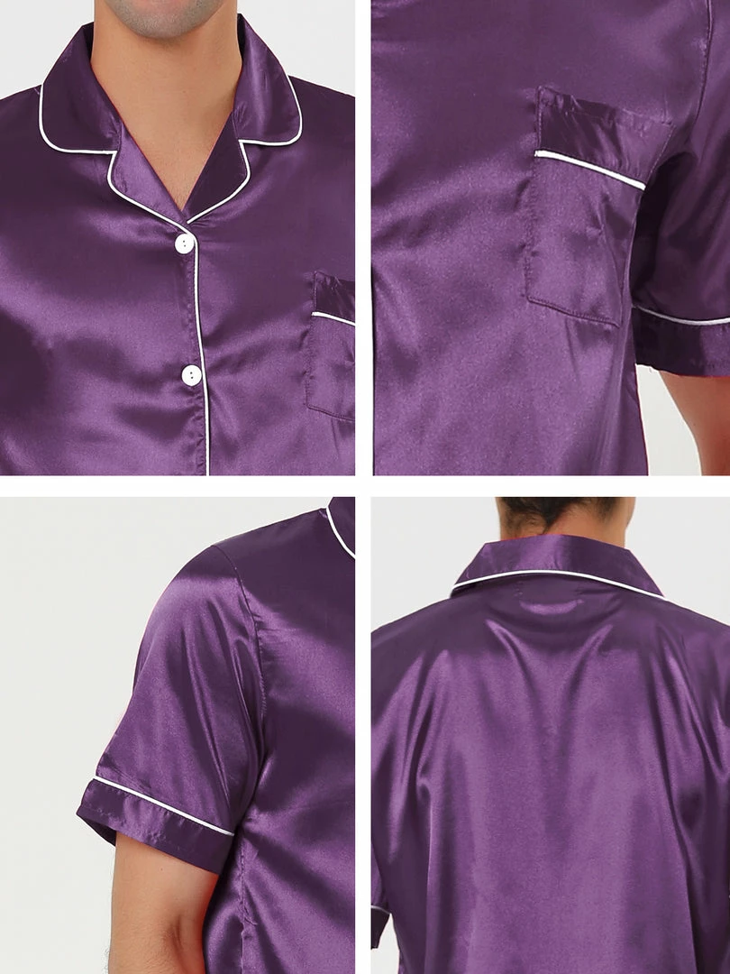 Allegra K Men's Nightwear Short Sleeve Top And Pants Summer Sleepwears Satin Pajama Sets 13 Allegra K Men's Nightwear Short Sleeve Top And Pants Summer Sleepwears Satin Pajama Sets