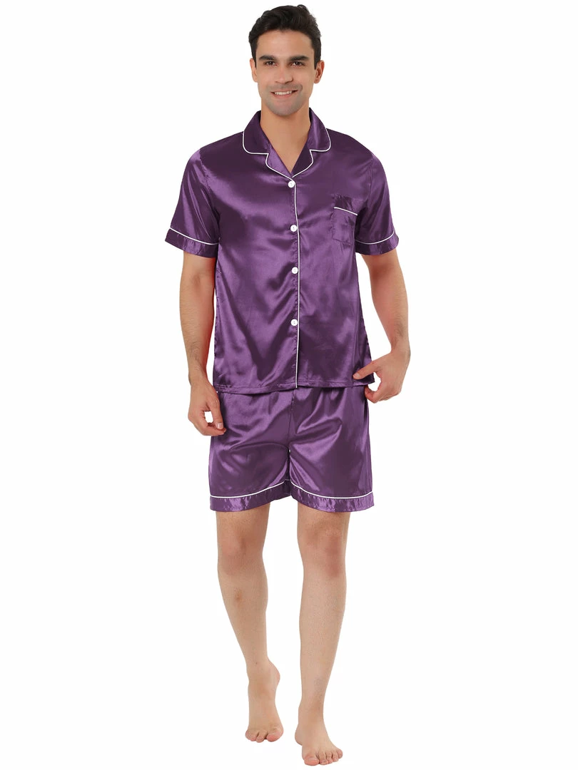 Allegra K Men's Nightwear Short Sleeve Top And Pants Summer Sleepwears Satin Pajama Sets 9 Allegra K Men's Nightwear Short Sleeve Top And Pants Summer Sleepwears Satin Pajama Sets