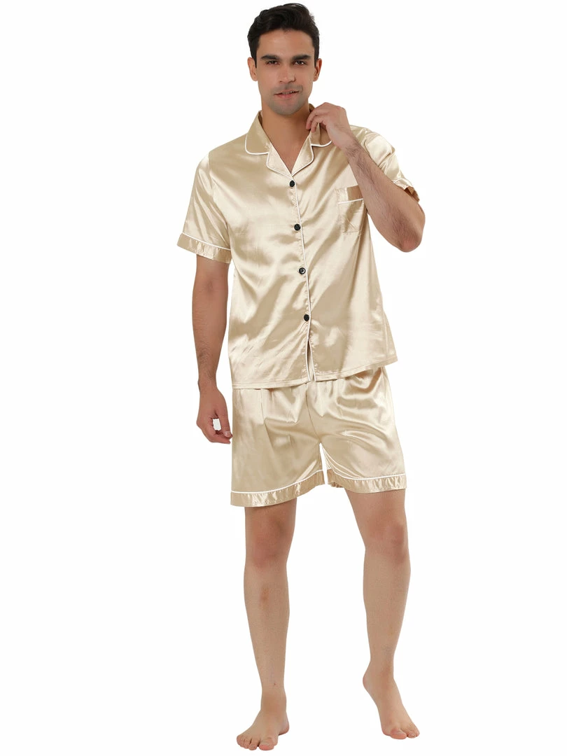 Allegra K Men's Nightwear Short Sleeve Top And Pants Summer Sleepwears Satin Pajama Sets 4 Allegra K Men's Nightwear Short Sleeve Top And Pants Summer Sleepwears Satin Pajama Sets