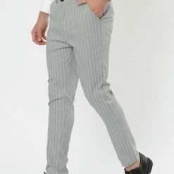 Allegra K Men's Dress Striped Pants Slim Fit Flat Front Business Trousers