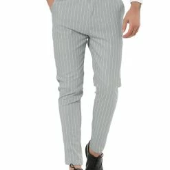 Allegra K Men's Dress Striped Pants Slim Fit Flat Front Business Trousers