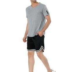 Allegra K Men's Sportswear Short Sleeve V Neck Tshirt And Shorts Zipper Deco Joggers Sleepwear Pajama