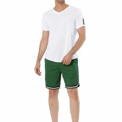 Allegra K Men's Sportswear Short Sleeve V Neck Tshirt And Shorts Zipper Deco Joggers Sleepwear Pajama