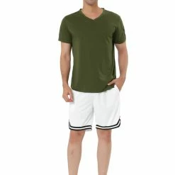 Allegra K Men's Sportswear Short Sleeve V Neck Tshirt And Shorts Zipper Deco Joggers Sleepwear Pajama