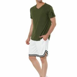 Allegra K Men's Sportswear Short Sleeve V Neck Tshirt And Shorts Zipper Deco Joggers Sleepwear Pajama