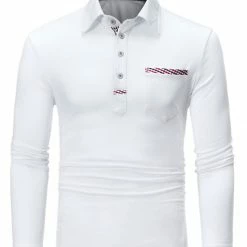 Allegra K Men's Casual Long Sleeve Plaid Collar Polos Shirt With Pockets