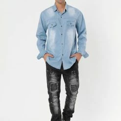 Allegra K Men's Casual Dress Jean Shirts Button Down Long Sleeve Denim Work Shirt 23 Allegra K Men's Casual Dress Jean Shirts Button Down Long Sleeve Denim Work Shirt