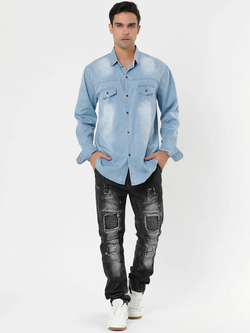 Allegra K Men's Casual Dress Jean Shirts Button Down Long Sleeve Denim Work Shirt 9 Allegra K Men's Casual Dress Jean Shirts Button Down Long Sleeve Denim Work Shirt
