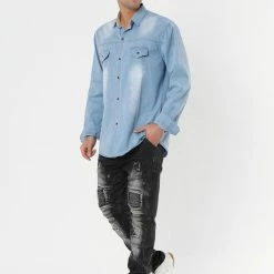 Allegra K Men's Casual Dress Jean Shirts Button Down Long Sleeve Denim Work Shirt 24 Allegra K Men's Casual Dress Jean Shirts Button Down Long Sleeve Denim Work Shirt