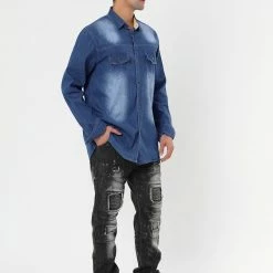 Allegra K Men's Casual Dress Jean Shirts Button Down Long Sleeve Denim Work Shirt 20 Allegra K Men's Casual Dress Jean Shirts Button Down Long Sleeve Denim Work Shirt