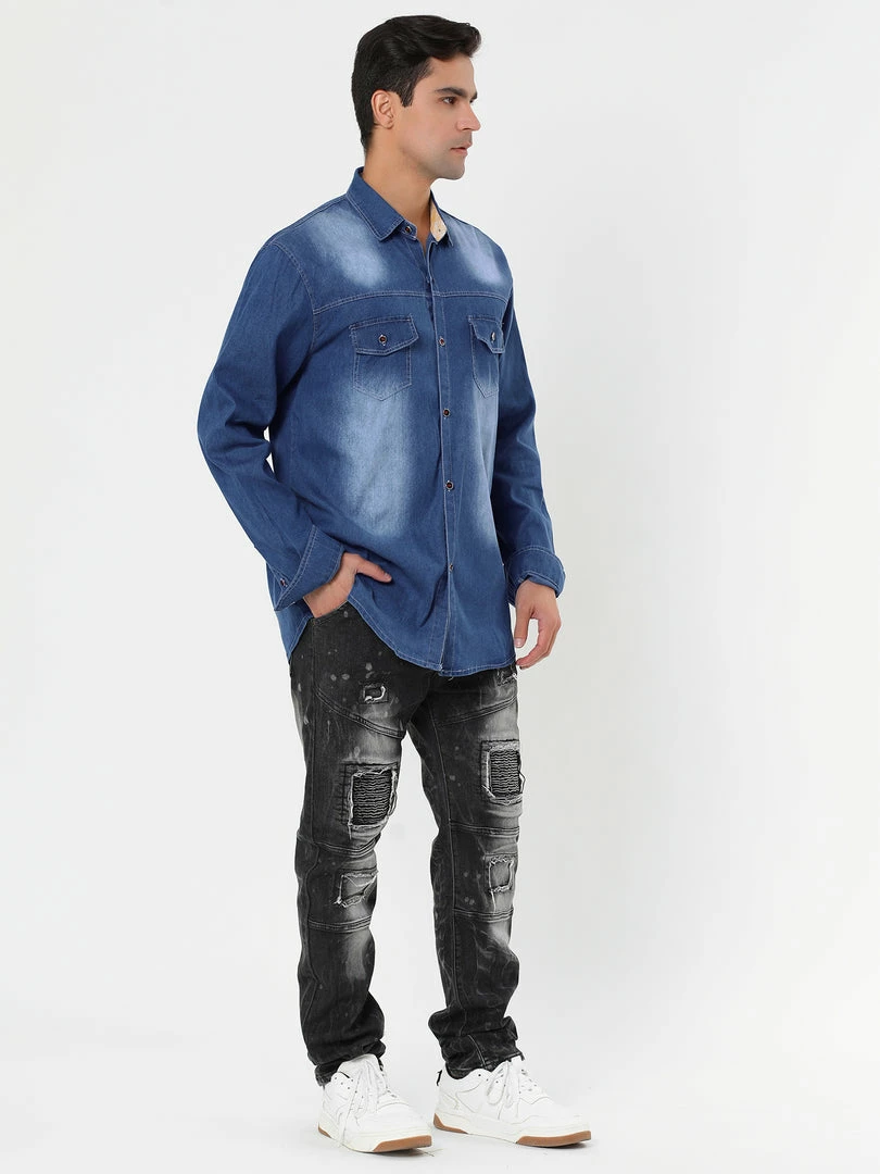 Allegra K Men's Casual Dress Jean Shirts Button Down Long Sleeve Denim Work Shirt 6 Allegra K Men's Casual Dress Jean Shirts Button Down Long Sleeve Denim Work Shirt