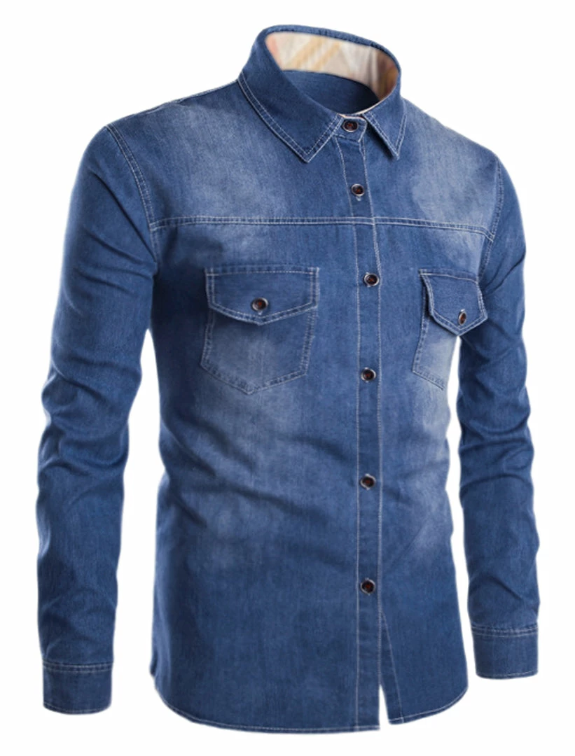 Allegra K Men's Casual Dress Jean Shirts Button Down Long Sleeve Denim Work Shirt 4 Allegra K Men's Casual Dress Jean Shirts Button Down Long Sleeve Denim Work Shirt