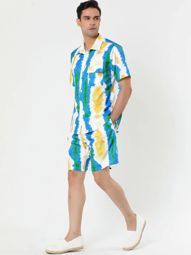 Allegra K Men's Hawaiian Suit Short Sleeves Button Down Shirt Summer Tie Dye Beach Shorts Set 5 Allegra K Men's Hawaiian Suit Short Sleeves Button Down Shirt Summer Tie Dye Beach Shorts Set