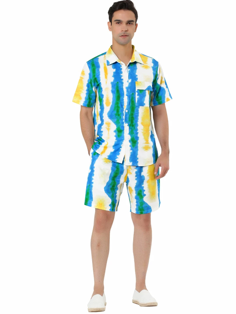 Allegra K Men's Hawaiian Suit Short Sleeves Button Down Shirt Summer Tie Dye Beach Shorts Set 4 Allegra K Men's Hawaiian Suit Short Sleeves Button Down Shirt Summer Tie Dye Beach Shorts Set