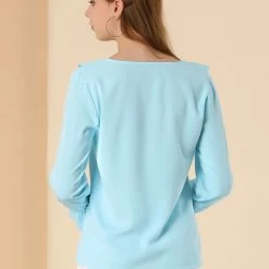 Allegra K Ruffle V Neck Bracelet Sleeve Vintage Peasant Chiffon Blouse Women