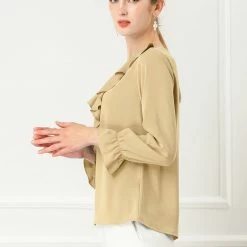 Allegra K Ruffle V Neck Bracelet Sleeve Vintage Peasant Chiffon Blouse Women