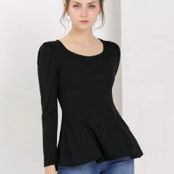 Allegra K Women's Long Sleeves Scoop Neck Casual Peplum Shirt 113 Allegra K Women's Long Sleeves Scoop Neck Casual Peplum Shirt