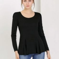 Allegra K Women's Long Sleeves Scoop Neck Casual Peplum Shirt 114 Allegra K Women's Long Sleeves Scoop Neck Casual Peplum Shirt