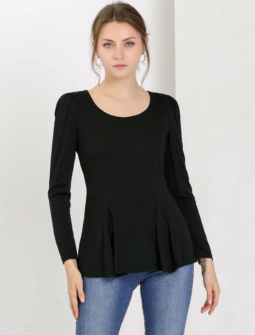 Allegra K Women's Long Sleeves Scoop Neck Casual Peplum Shirt 42 Allegra K Women's Long Sleeves Scoop Neck Casual Peplum Shirt