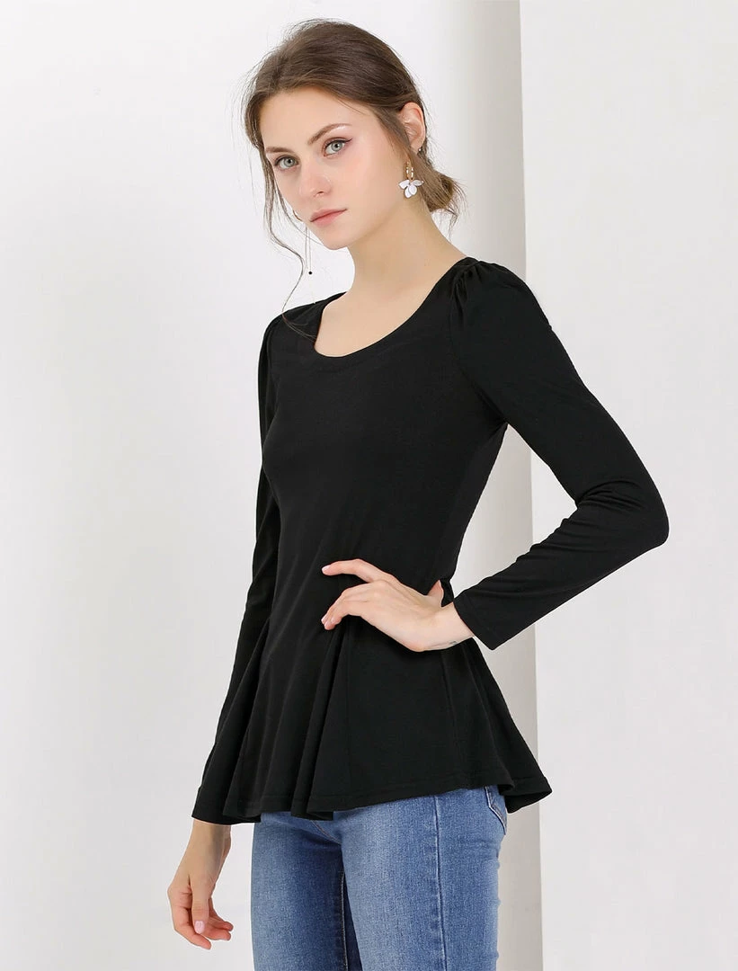 Allegra K Women's Long Sleeves Scoop Neck Casual Peplum Shirt 43 Allegra K Women's Long Sleeves Scoop Neck Casual Peplum Shirt