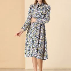 Allegra K Women's Tie Neck Chiffon Long Sleeves Vintage Floral Print Belted Dress 24 Allegra K Women's Tie Neck Chiffon Long Sleeves Vintage Floral Print Belted Dress