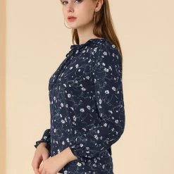 Allegra K Women's Ruffled Sleeve Blouse Frill Neck Self Tie Elegant Chiffon Floral Top 25 Allegra K Women's Ruffled Sleeve Blouse Frill Neck Self Tie Elegant Chiffon Floral Top