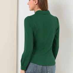 Allegra K Women's Button Down Shirt Peter Pan Collar Long Sleeve Bow Tie Neck Blouse