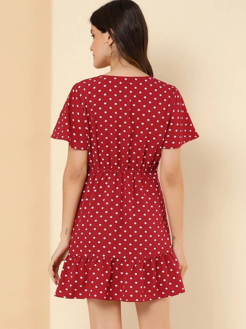 Allegra K Women's Wrap V Neck Ruffled Flutter Sleeves Belted Printed Flowy Dress 8 Allegra K Women's Wrap V Neck Ruffled Flutter Sleeves Belted Printed Flowy Dress