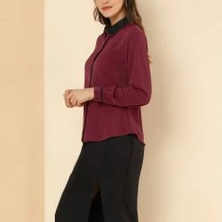 Allegra K Women's Peter Pan Collar Shirt Long Sleeve Vintage Work Button Down Blouse Top