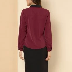 Allegra K Women's Peter Pan Collar Shirt Long Sleeve Vintage Work Button Down Blouse Top