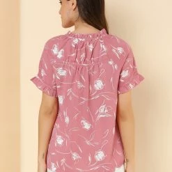 Allegra K Women's Floral Tie Neck Ruffle Short Sleeves Peasant Blouse Top 38 Allegra K Women's Floral Tie Neck Ruffle Short Sleeves Peasant Blouse Top