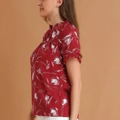 Allegra K Women's Floral Tie Neck Ruffle Short Sleeves Peasant Blouse Top 31 Allegra K Women's Floral Tie Neck Ruffle Short Sleeves Peasant Blouse Top