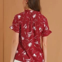 Allegra K Women's Floral Tie Neck Ruffle Short Sleeves Peasant Blouse Top 32 Allegra K Women's Floral Tie Neck Ruffle Short Sleeves Peasant Blouse Top