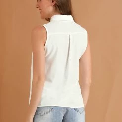 Women Allegra K Single Breasted Point Collar Sleeveless Shirt 61 Women Allegra K Single Breasted Point Collar Sleeveless Shirt