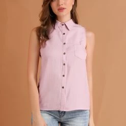Women Allegra K Single Breasted Point Collar Sleeveless Shirt 53 Women Allegra K Single Breasted Point Collar Sleeveless Shirt