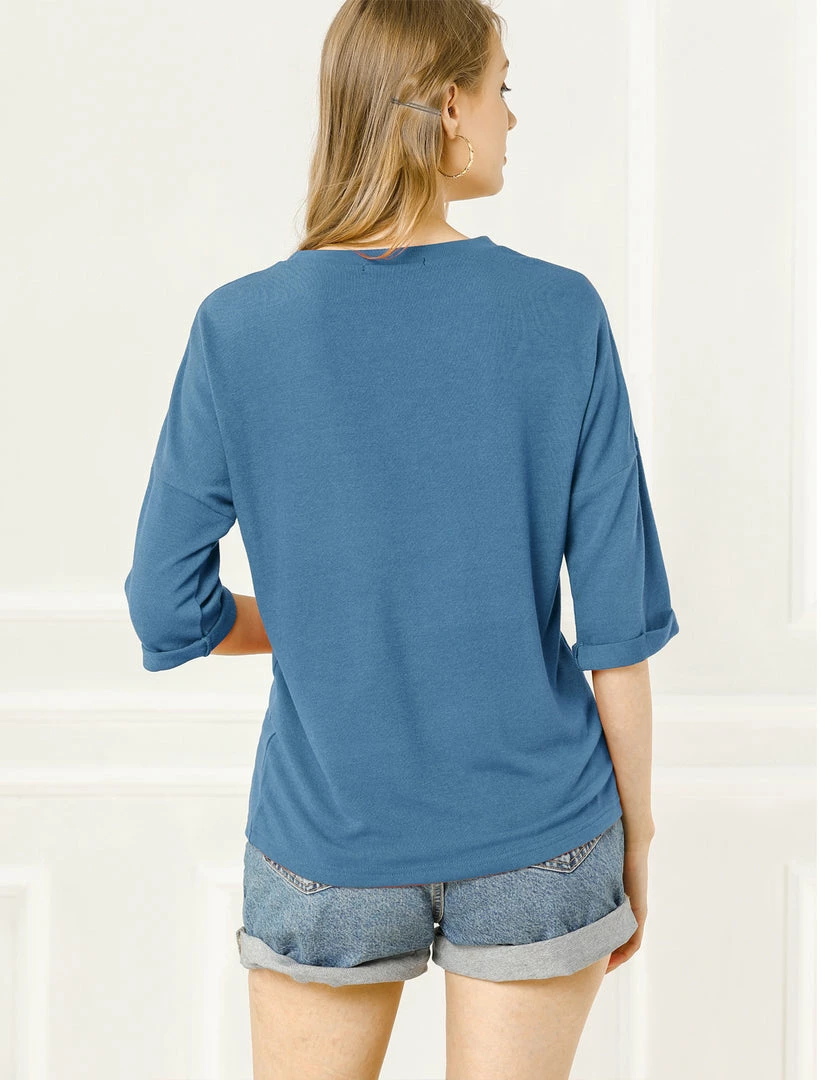 Allegra K Drop Shoulder 3/4 Sleeves Horse Print Loose Top 13 Allegra K Drop Shoulder 3/4 Sleeves Horse Print Loose Top